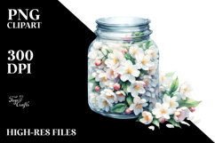 Watercolor Jar Filled with Large Jasmine | Clipart Product Image 2