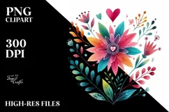 Simple Cute Boho Flower Body with Heart PNG Product Image 2