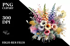 Abstract Colorful Bouquet, Gold Foil | Sublimation | Clipart Product Image 3
