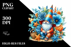 Beach Gnome Azur Watercolor Sticker Clipart Product Image 1