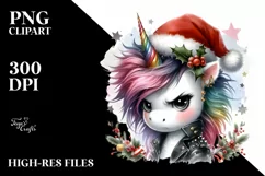 Angry Pink Highland Cow with Santa Hat, Transparent PNG Product Image 2