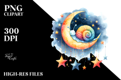 Vibrant Wimsical Snail Sleeping on the Moon Product Image 2