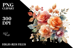Colorful Orange Roses Watercolor PNG Product Image 2