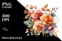 Colorful Orange Roses Watercolor PNG Product Image 2
