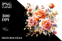 Colorful Orange Roses Watercolor PNG Product Image 2