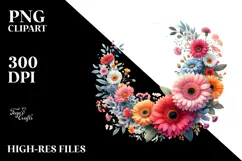 Colorful Gerbera Floral Frame PNG Product Image 2