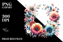 Colorful Gerbera Floral Frame PNG Product Image 2