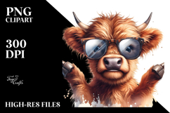 Funny Highland Cow with Sunglasses PNG Product Image 2