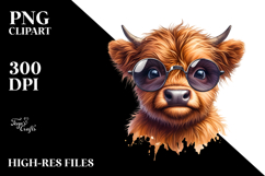 Cute Baby Cow with Sunglasses, Contempt, PNG Product Image 2