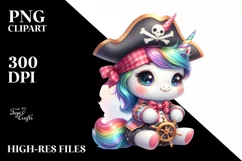 Watercolor Unicorn Pirate Rainbow | Clipart Product Image 1