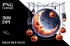Halloween Half Moon with Jack-o-Lanterns PNG Product Image 2