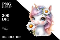 Watercolor Unicorn with Daisy | Clipart Product Image 3
