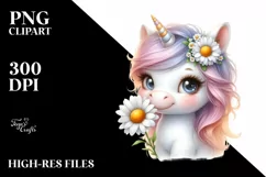 Watercolor Unicorn with Daisy | Clipart Product Image 3
