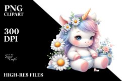 Baby Unicorn with Daisy Watercolor Clipart Product Image 3