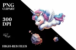 Colorful Baby Unicorn Diving Meteor | Sublimation | Clipart Product Image 1