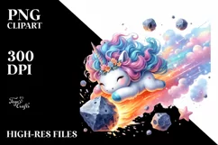 Colorful Baby Unicorn Diving Meteor | Sublimation | Clipart Product Image 1