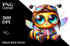Vibrant Watercolor Cute Baby Bee PNG Product Image 2