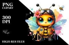 Vibrant Watercolor Cute Baby Bee PNG Product Image 2