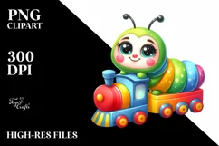 Colorful Baby Caterpillar on Small Train Watercolor Clipart Product Image 1