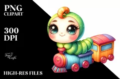 Colorful Baby Caterpillar on Small Train Watercolor Clipart Product Image 1