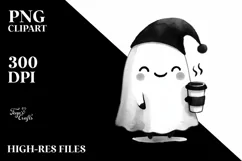 Cute Ghost with Skull Hair Wearing Cap PNG Product Image 1