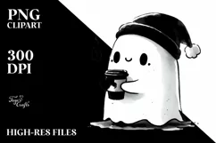 Cute Ghost with Skull Hair Wearing Cap PNG Product Image 1