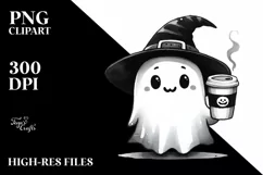 Cute Ghost with Skull Hair Wearing Cap PNG Product Image 3