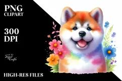 Watercolor Cute Colorful Akita Clipart Product Image 1