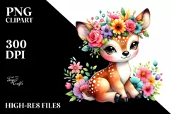 Cute Cartoon Deer Flower Crown Clipart Product Image 3