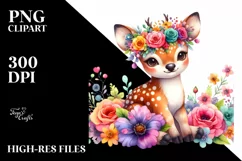 Cute Cartoon Deer Flower Crown Clipart Product Image 1
