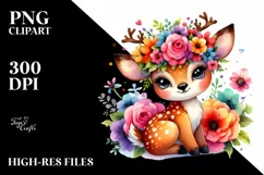 Cute Cartoon Deer Flower Crown Clipart Product Image 1