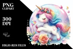 Colorful Baby Unicorn Twirling in a Bubble, Transparent PNG Product Image 1