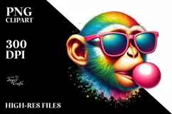 Quirky Monkey Sunglasses Blow Chewing Gum Clipart Product Image 1