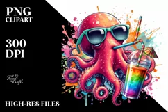 Colorful Octopus Drink Straw Paint Splash Clipart Product Image 3