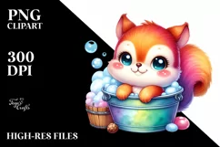 Colorful Baby Squirrel on Bubbly Bucket Watercolor Clipart Product Image 1