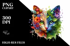Abstract Vibrant Watercolor Kitten PNG Product Image 3