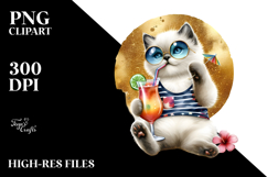 Funky Kitten in Beachwear Drinking Cocktail Product Image 2