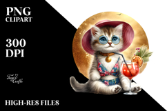 Funky Kitten in Beachwear Drinking Cocktail Product Image 2