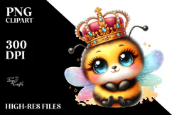 Vibrant Watercolor Baby Bee with Royal Crown, High-Res PNG Product Image 2
