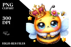 Vibrant Watercolor Baby Bee with Royal Crown, High-Res PNG Product Image 2