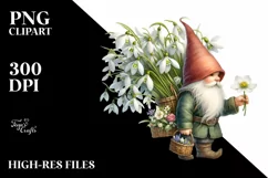 Detailed Gnome Snowdrop Bouquet Sublimation Clipart Product Image 1