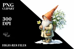Detailed Gnome Snowdrop Bouquet Sublimation Clipart Product Image 3