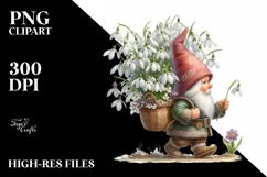 Detailed Gnome Snowdrop Bouquet Sublimation Clipart Product Image 1