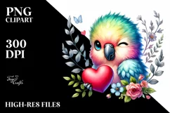 Adorned Baby Parrot Holding Heart PNG Product Image 2