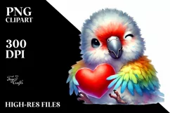 Adorned Baby Parrot Holding Heart PNG Product Image 2