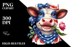 Enthusiastic Cow Portrait with Tulip and Rose Clipart Product Image 3