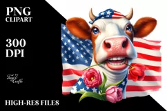 Enthusiastic Cow Portrait with Tulip and Rose Clipart Product Image 1