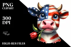 Enthusiastic Cow Portrait with Tulip and Rose Clipart Product Image 1
