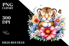 Colorful Cute Tiger Flower Clipart Product Image 1