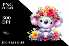 Cute Cartoon Koala Flower Crown Clipart Product Image 1